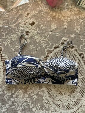Liz Claiborne Navy and White Bandeau Swim Top size 12